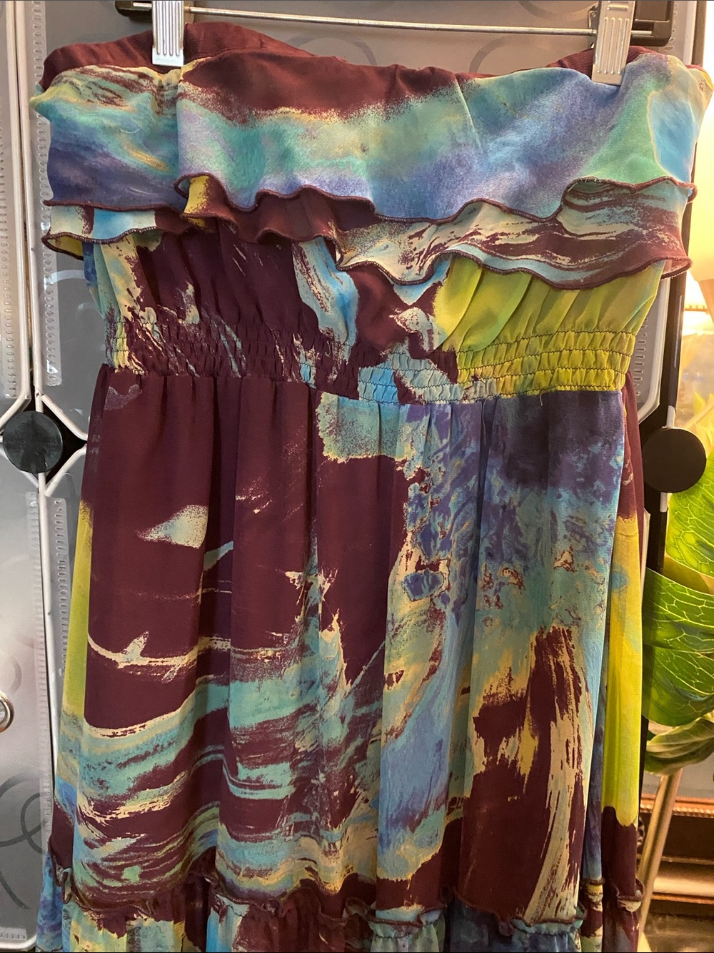 Strapless Multi-Color Ruffle Maxi Dress